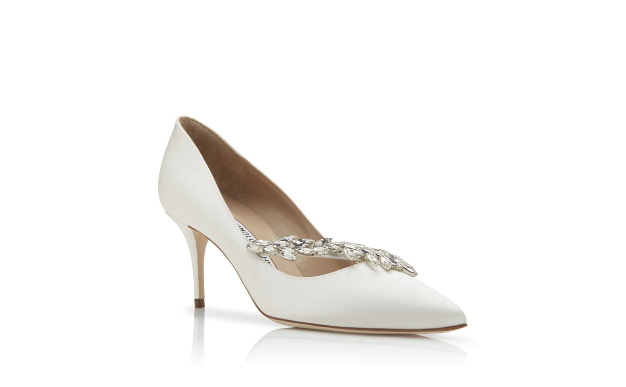 Sapatos de Salto Alto com Fivela de Jóias em Satin Branco