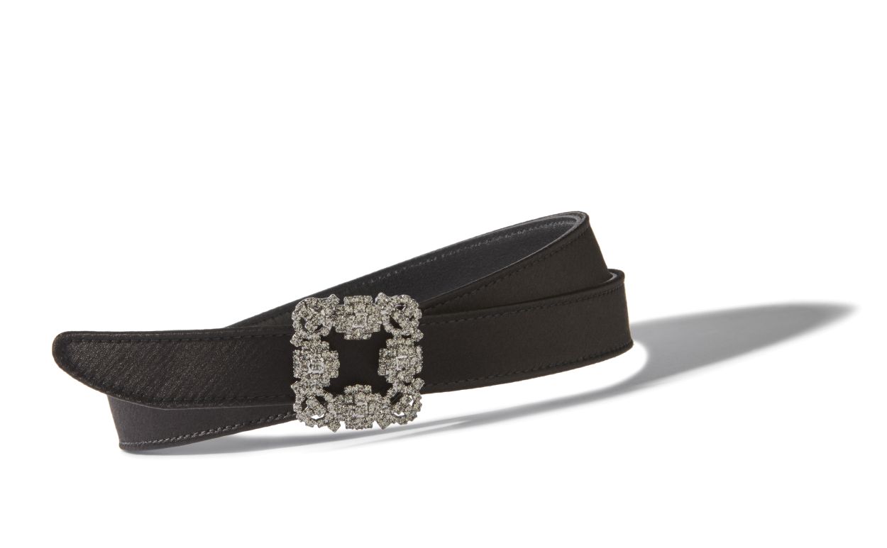 Cinto de Satin Preto com Fivela de Cristal