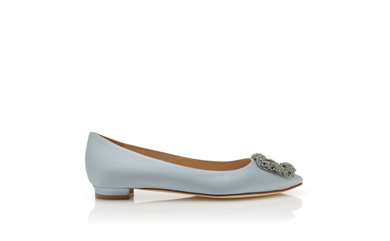 Sapatilhas Planas de Renda Azul Claro com Fivela de Joia