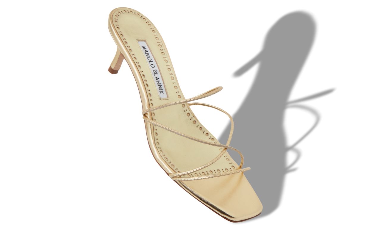 Mules de Couro Napa Dourado com Dedo Aberto