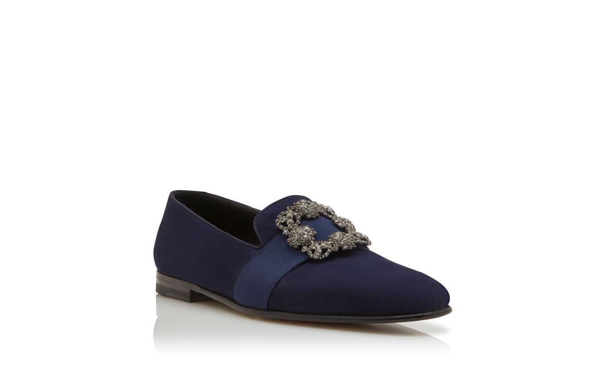 Mocassins de Couro Vegetal Azul Marinho com Fivela de Jóia