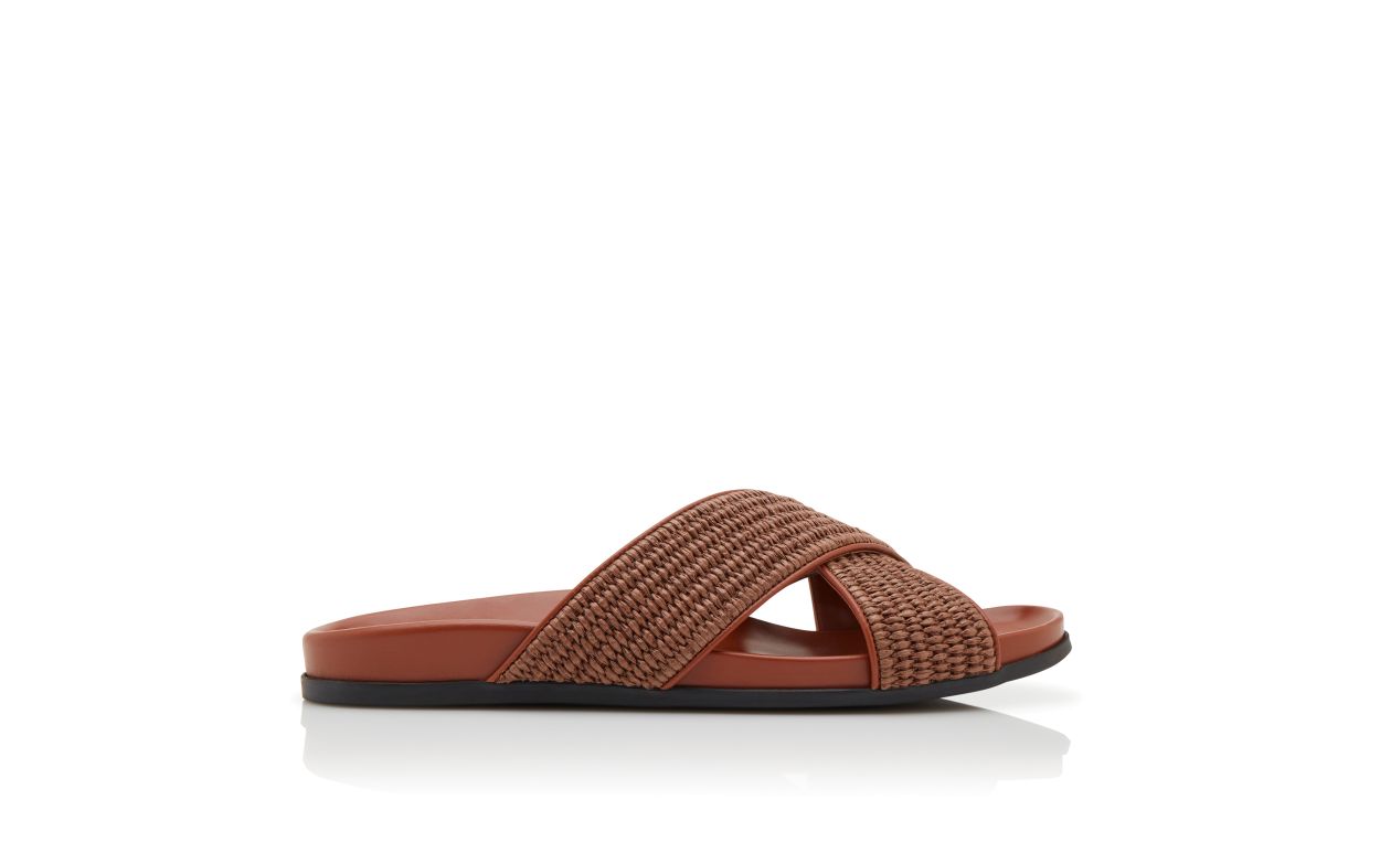 Sandalhas Planas de Raffia Marrom Escuro