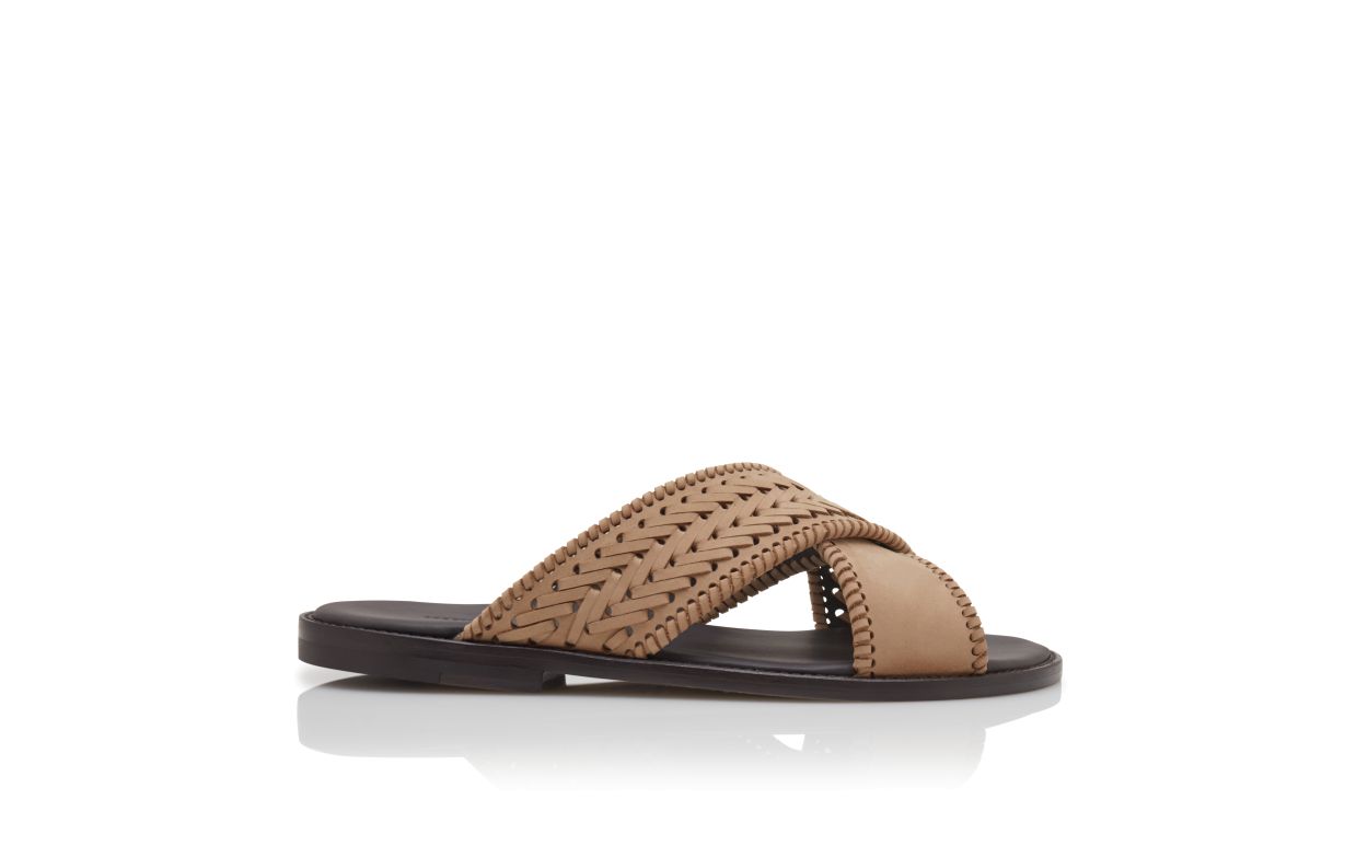 Sandalhas de Nubuck Marrom Claro Tecidas