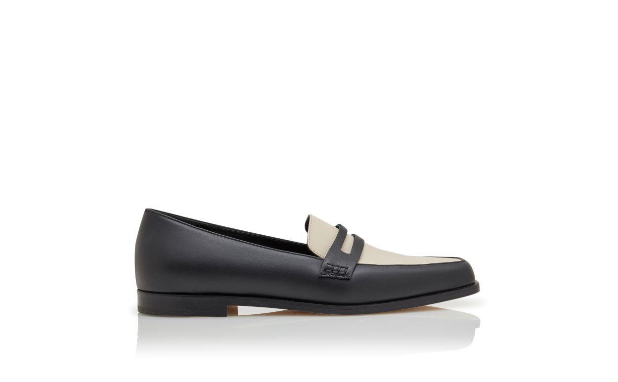 Mocassins de Couro de Vitela Preto e Creme