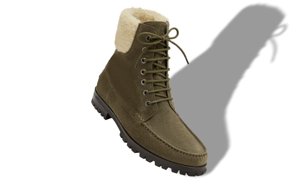 Botas de Cano Curto em Camurça Verde Escuro