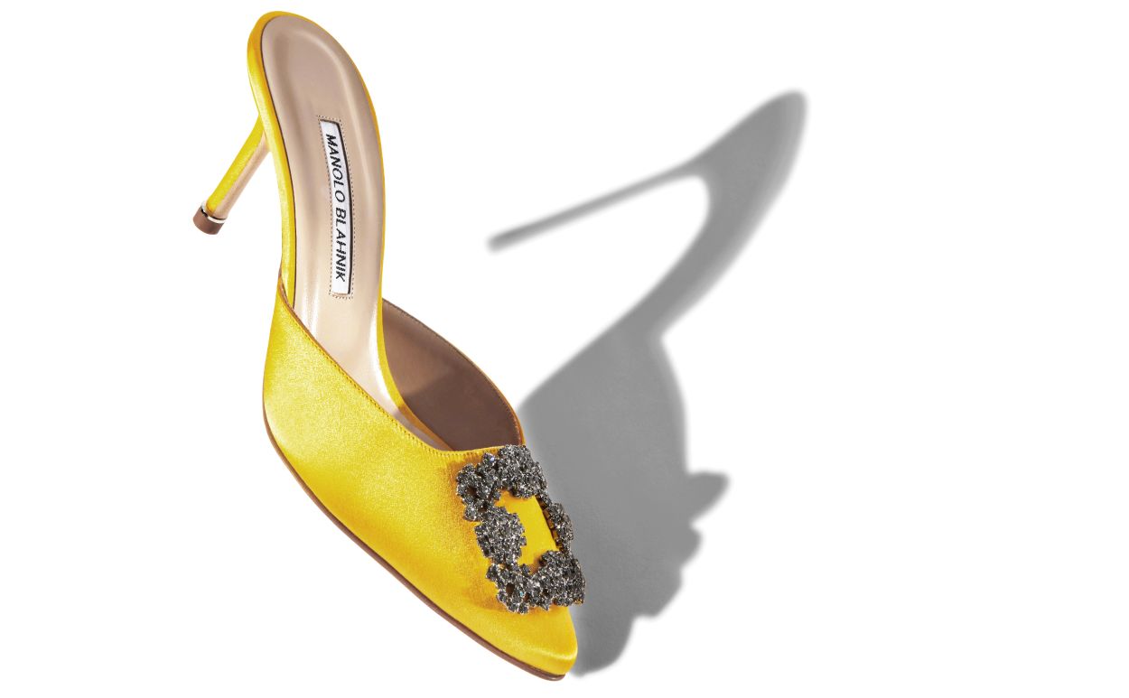 Mules com Fivela de Joia de Satin Amarelo