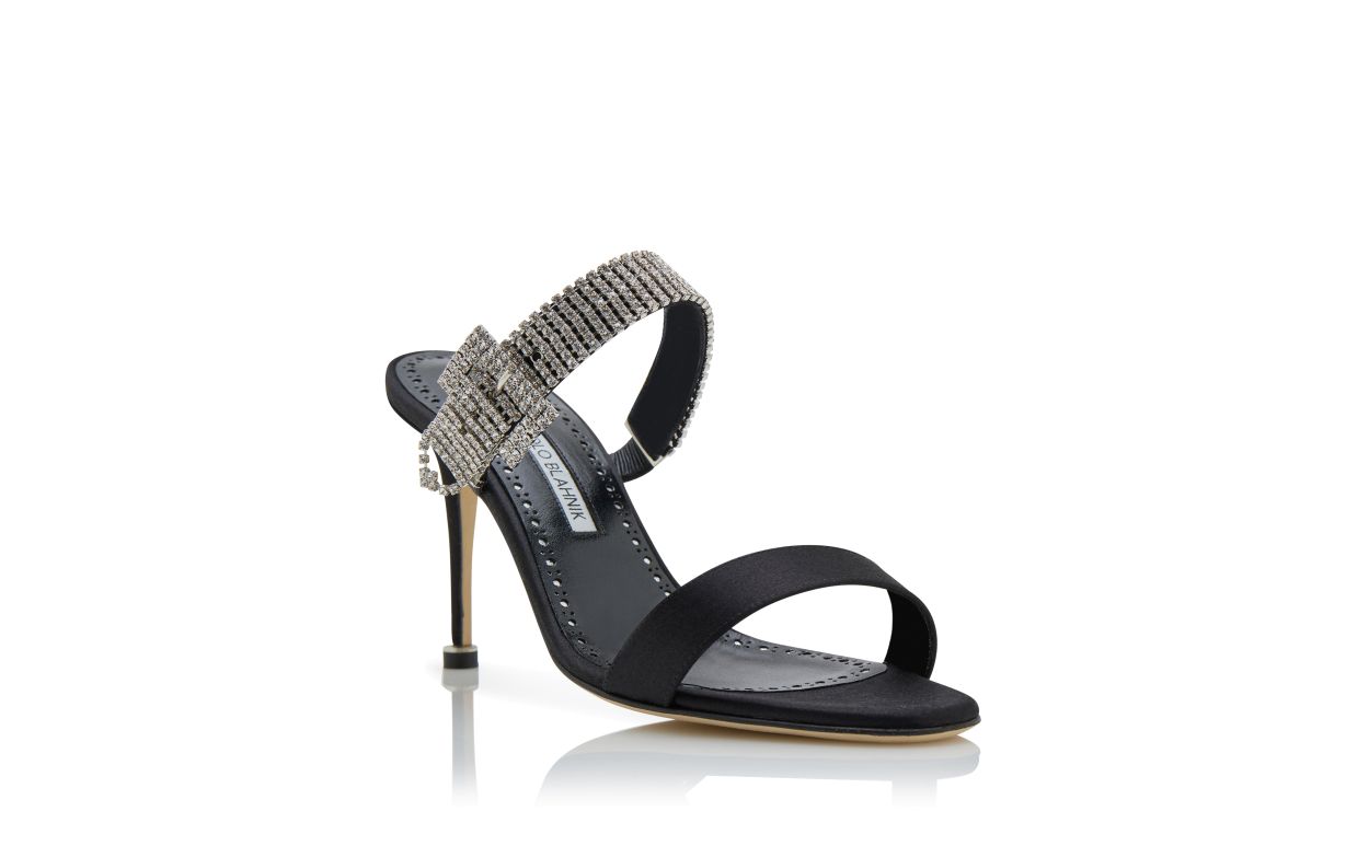 Mule com Strapa de Cristal em Satin Preto